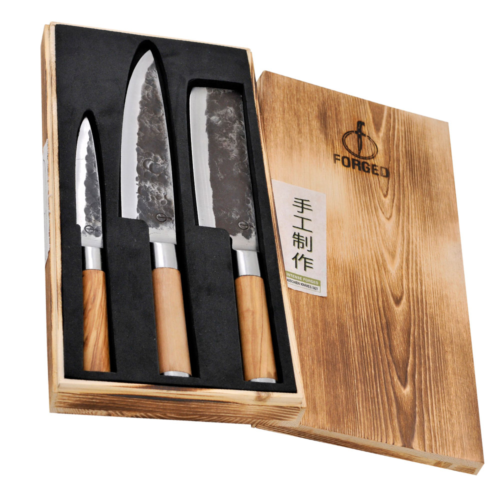 Forged olive 3-teiliges Messerset: Universalmesser, Kochmesser, Hackmesser